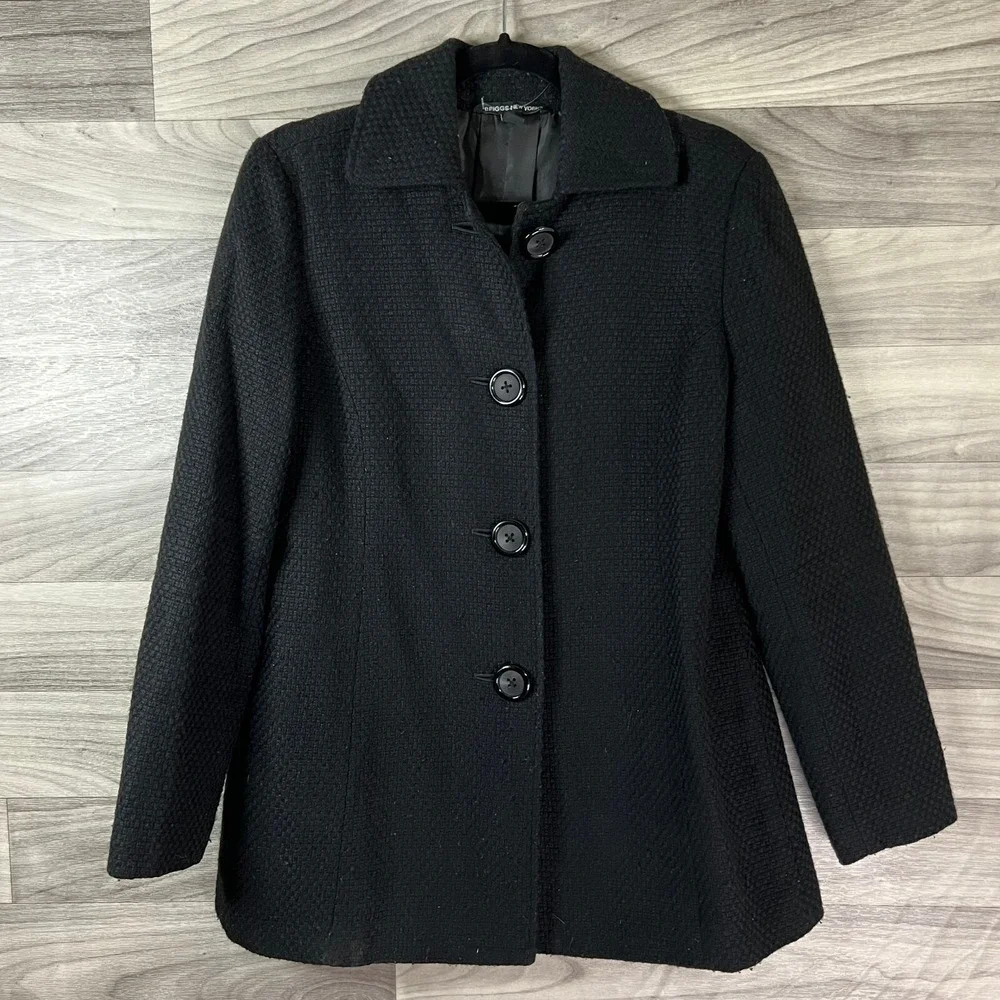 Briggs New York Peacoat Womens 8 Black Textured Acrylic Blend Button‎ Lined Warm